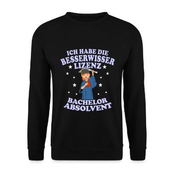 Bachelor Absolvent Besserwisser Lizenz - Unisex Pullover - Schwarz - Vorne - Alina (178cm) & Michal (187cm)
