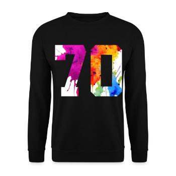 NUMMER 70 JAHRE ALT 70. GEBURTSTAG - Unisex Pullover - Schwarz - Vorne - Alina (178cm) & Michal (187cm)