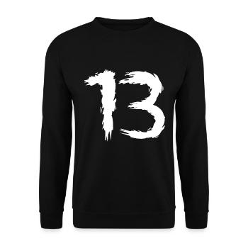 Zahl 13 Lieblingszahl Design Bürste - Unisex Pullover - Schwarz - Vorne - Alina (178cm) & Michal (187cm)