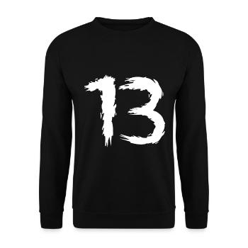 Zahl 13 Lieblingszahl Design Bürste - Unisex Pullover - Schwarz - Vorne - Alina (178cm) & Michal (187cm)