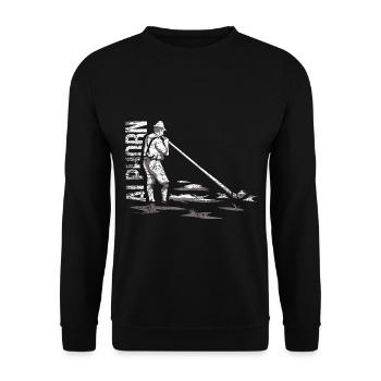 Traditionsreiches Alphorn Bergmusik - Unisex Pullover - Schwarz - Vorne - Alina (178cm) & Michal (187cm)