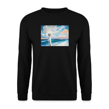 Meertraum Portrait im Aquarellstil - Unisex Pullover - Schwarz - Vorne - Alina (178cm) & Michal (187cm)