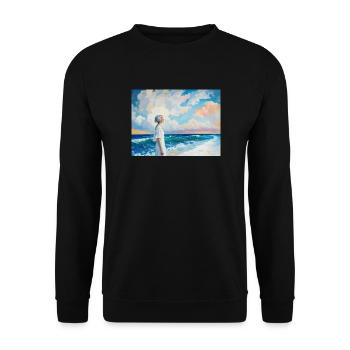 Meertraum Portrait im Aquarellstil - Unisex Pullover - Schwarz - Vorne - Alina (178cm) & Michal (187cm)