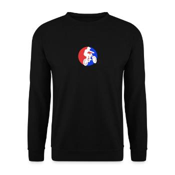 Mountainbiker auf Mountainbike - Unisex Pullover - Schwarz - Vorne - Alina (178cm) & Michal (187cm)