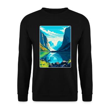 Die Fjorde Norwegen Vintage Reiseplakat Souvenir - Unisex Pullover - Schwarz - Vorne - Alina (178cm) & Michal (187cm)