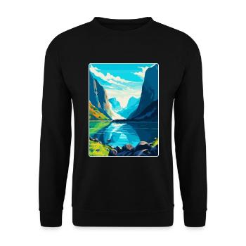The Fjords Norway Vintage Travel Poster Souvenir - Unisex Sweatshirt - black - Front - Alina (178cm) & Michal (187cm)