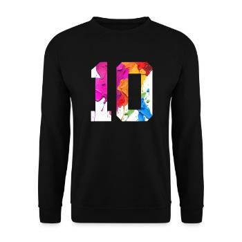 FARBIG NUMMER 10 BUNT 10. GEBURTSTAG - Unisex Pullover - Schwarz - Vorne - Alina (178cm) & Michal (187cm)