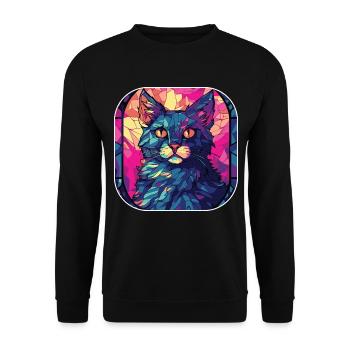 Bunte Manx-Katzenrasse Aquarellglasmalerei - Unisex Pullover - Schwarz - Vorne - Alina (178cm) & Michal (187cm)