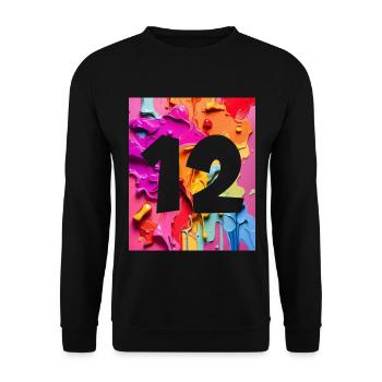 NR. 12 NUMMER 12 BUNT 12. GEBURTSTAG - Unisex Pullover - Schwarz - Vorne - Alina (178cm) & Michal (187cm)