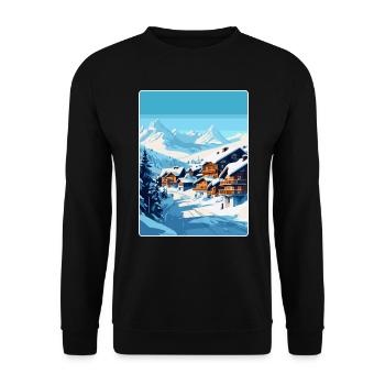 Val Thorens Frankreich Vintage Reiseplakat Souvenir - Unisex Pullover - Schwarz - Vorne - Alina (178cm) & Michal (187cm)