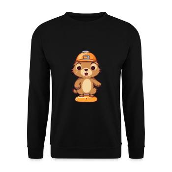 Lustiges Murmeltier Kawaii Cartoon spielt Skateboard - Unisex Pullover - Schwarz - Vorne - Alina (178cm) & Michal (187cm)