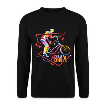Trickreicher BMX Fahrer Halfpipe - Unisex Pullover - Schwarz - Vorne - Alina (178cm) & Michal (187cm)