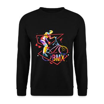 Trickreicher BMX Fahrer Halfpipe - Unisex Pullover - Schwarz - Vorne - Alina (178cm) & Michal (187cm)