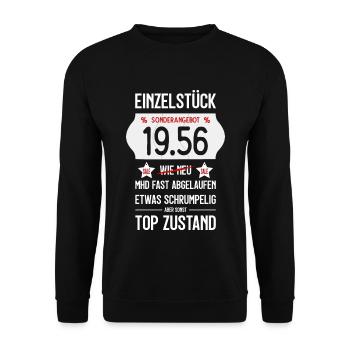 70. GEBURTSTAG 1956 EINZELSTÜCK PREISSCHILD - Unisex Pullover - Schwarz - Vorne - Alina (178cm) & Michal (187cm)