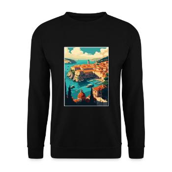 Dubrovnik Kroatien Vintage Reiseposter Souvenir - Unisex Pullover - Schwarz - Vorne - Alina (178cm) & Michal (187cm)