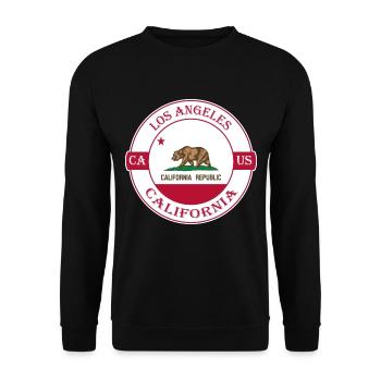 Los Angeles California Flagge USA Souvenir Abzeichen - Unisex Pullover - Schwarz - Vorne - Alina (178cm) & Michal (187cm)