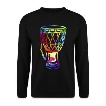 Vibrierende Djembe Handtrommel - Unisex Pullover - Schwarz - Vorne - Alina (178cm) & Michal (187cm)