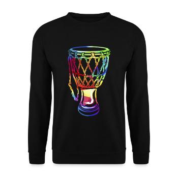 Vibrierende Djembe Handtrommel - Unisex Pullover - Schwarz - Vorne - Alina (178cm) & Michal (187cm)