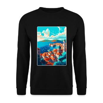 Dubrovnik Kroatien Vintage Reiseplakat Souvenir - Unisex Pullover - Schwarz - Vorne - Alina (178cm) & Michal (187cm)