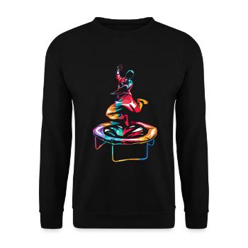 Hochfliegender Trampolin Akrobat - Unisex Pullover - Schwarz - Vorne - Alina (178cm) & Michal (187cm)
