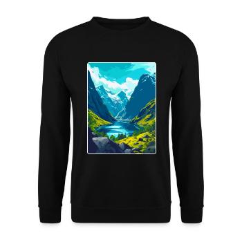 The Fjords Norway Vintage Travel Poster Souvenir - Unisex Sweatshirt - black - Front - Alina (178cm) & Michal (187cm)