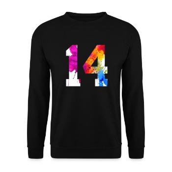 NUMMER 14 JAHRE ALT 14. GEBURTSTAG - Unisex Pullover - Schwarz - Vorne - Alina (178cm) & Michal (187cm)