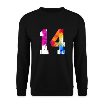 NUMMER 14 JAHRE ALT 14. GEBURTSTAG - Unisex Pullover - Schwarz - Vorne - Alina (178cm) & Michal (187cm)