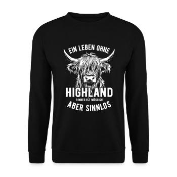Leben ohne Highland Rind ist möglich aber sinnlos - Unisex Pullover - Schwarz - Vorne - Alina (178cm) & Michal (187cm)