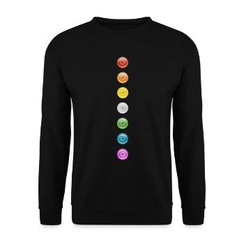 Knopf Knöpfe Regenbogen 7 Punkte lustig Knopfreihe - Unisex Pullover - Schwarz - Vorne - Alina (178cm) & Michal (187cm)