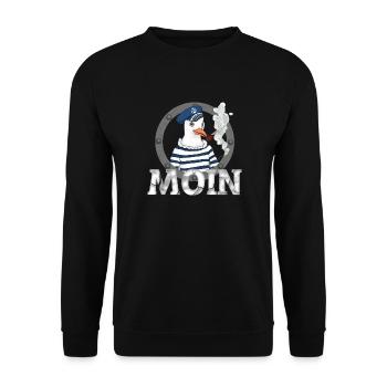 Moin Möwe – Seemann mit Pfeife Nordsee Shirt - Unisex Pullover - Schwarz - Vorne - Alina (178cm) & Michal (187cm)