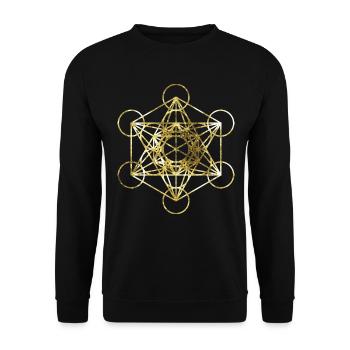 Metatrons Cube Gold heilige Geometrie - Unisex Pullover - Schwarz - Vorne - Alina (178cm) & Michal (187cm)