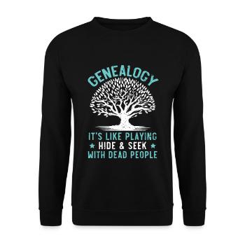 Genealogie Verstecken spielen mit toten Menschen - Unisex Pullover - Schwarz - Vorne - Alina (178cm) & Michal (187cm)