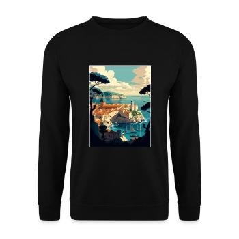 Dubrovnik Kroatien Vintage Reiseposter Souvenir - Unisex Pullover - Schwarz - Vorne - Alina (178cm) & Michal (187cm)