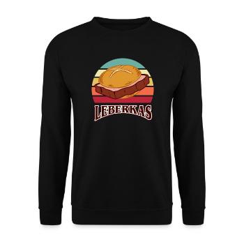 Retro - Leberkäsesemmel - Vintage - Leberkas - Unisex Pullover - Schwarz - Vorne - Alina (178cm) & Michal (187cm)