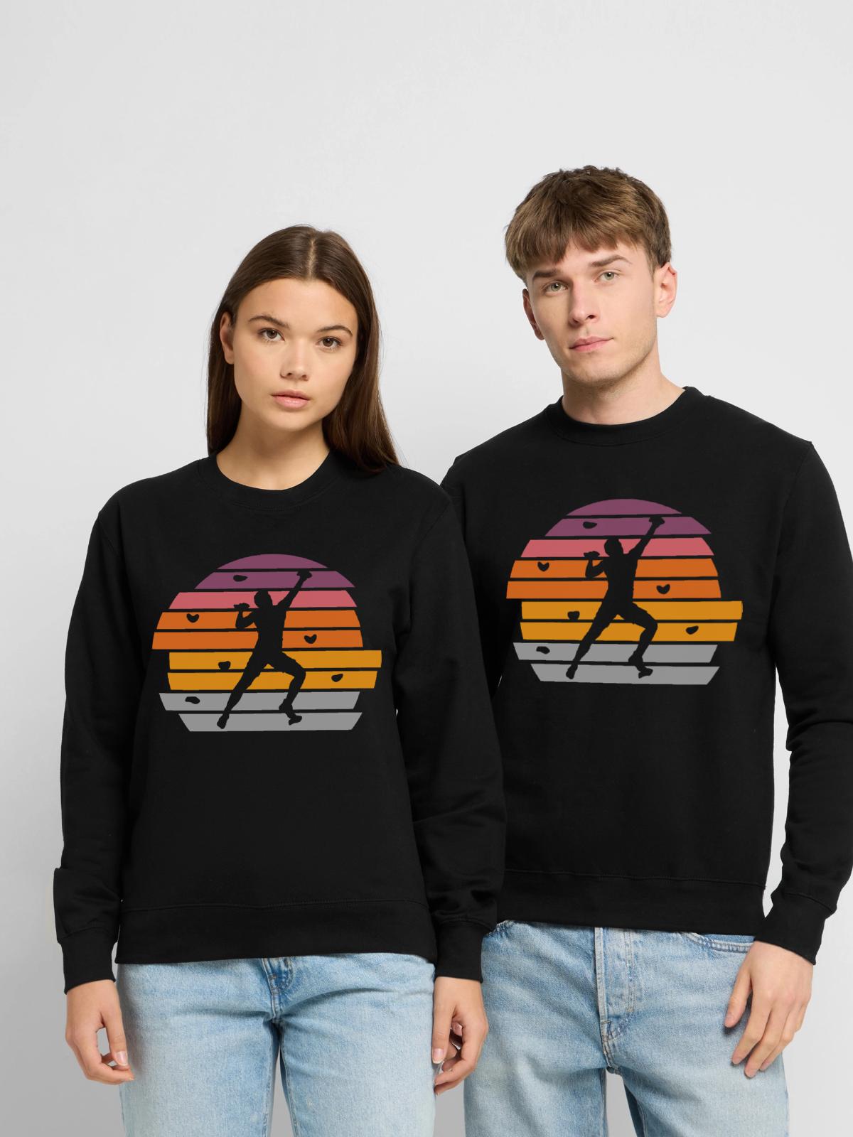 Klettern Boulder Bouldern Bergsteiger - Unisex Pullover - Schwarz - Vorne - Alina (178cm) & Michal (187cm)