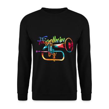 Leuchtendes Flügelhorn Bläserklasse - Unisex Pullover - Schwarz - Vorne - Alina (178cm) & Michal (187cm)