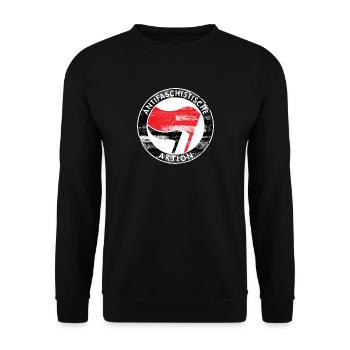 Antifa Logo, Gegen Rechts, Demo, Protest, Punk - Unisex Pullover - Schwarz - Vorne - Alina (178cm) & Michal (187cm)