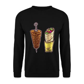 Herzhafter Döner Kebab Streetfood - Unisex Pullover - Schwarz - Vorne - Alina (178cm) & Michal (187cm)