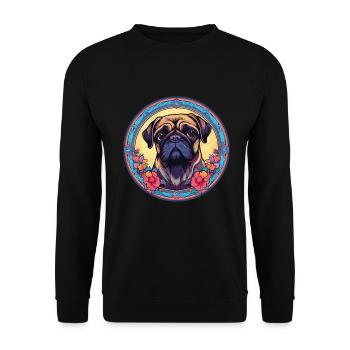 Bunter Hund Buntes Aquarell Tier Cartoon - Unisex Pullover - Schwarz - Vorne - Alina (178cm) & Michal (187cm)