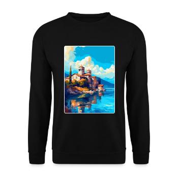 Ohrid Nordmazedonien Vintage Reiseposter WPA - Unisex Pullover - Schwarz - Vorne - Alina (178cm) & Michal (187cm)