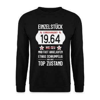 62. GEBURTSTAG 1964 EINZELSTÜCK PREISSCHILD - Unisex Pullover - Schwarz - Vorne - Alina (178cm) & Michal (187cm)