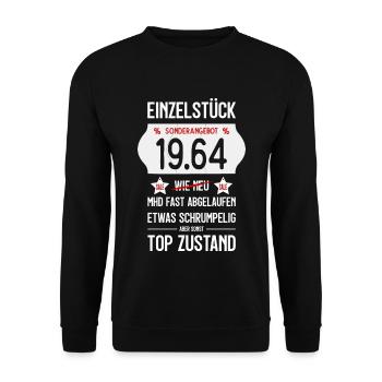 62. GEBURTSTAG 1964 EINZELSTÜCK PREISSCHILD - Unisex Pullover - Schwarz - Vorne - Alina (178cm) & Michal (187cm)