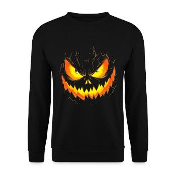 Gruseliges Kürbisgesicht Halloween - Unisex Pullover - Schwarz - Vorne - Alina (178cm) & Michal (187cm)