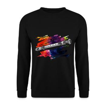 Spritzige Blockflöte Musikunterricht - Unisex Pullover - Schwarz - Vorne - Alina (178cm) & Michal (187cm)