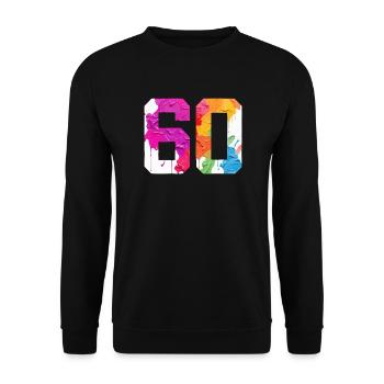 FARBIG NUMMER 60 BUNT 60. GEBURTSTAG - Unisex Pullover - Schwarz - Vorne - Alina (178cm) & Michal (187cm)