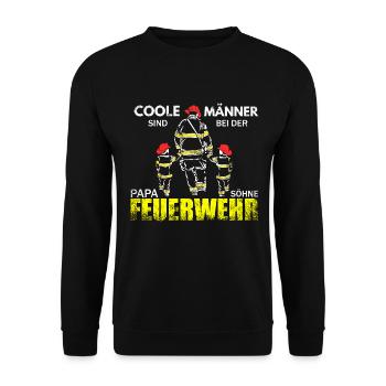 Coole Feuerwehrmänner Vintage Feuerwehrvater Retro - Unisex Pullover - Schwarz - Vorne - Alina (178cm) & Michal (187cm)