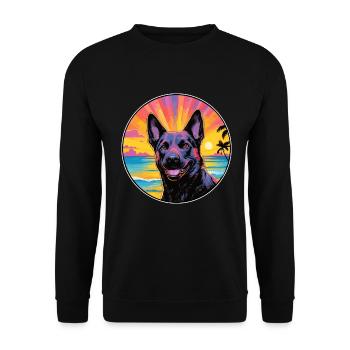 Holländischer Schäferhund Rasse Bunte Karikatur Watercol - Unisex Pullover - Schwarz - Vorne - Alina (178cm) & Michal (187cm)