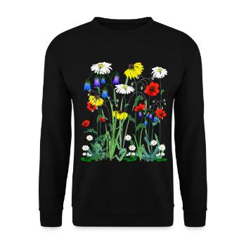 Blume Wildblumenwiese Wiese Wildwiese Blumen - Unisex Pullover - Schwarz - Vorne - Alina (178cm) & Michal (187cm)