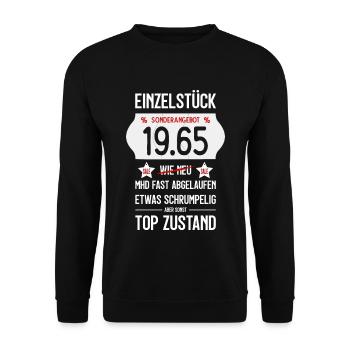 61. GEBURTSTAG 1965 EINZELSTÜCK PREISSCHILD - Unisex Pullover - Schwarz - Vorne - Alina (178cm) & Michal (187cm)