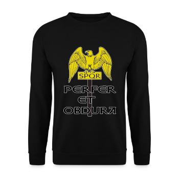 Römer Rom Römisch SPQR Roma Feldzeichen - Unisex Pullover - Schwarz - Vorne - Alina (178cm) & Michal (187cm)